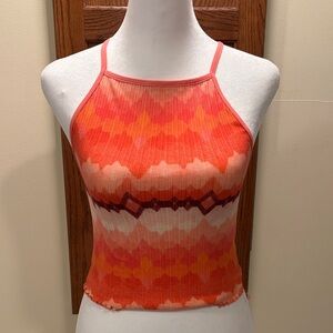 Urban Outfitters Coral and Maroon Patterned Top